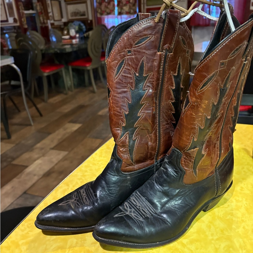 Wolverine Black and Brown Cowboy Boots with Embroidered Shaft